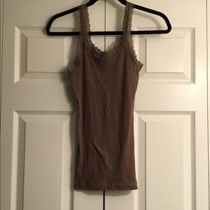 Light brown tank with lace detail